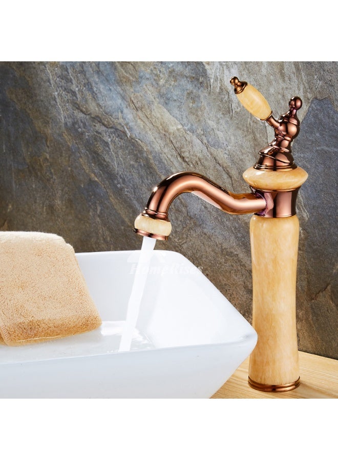 YD Luxury Single Handle Bathroom Sink Faucet with Marble Style Body, Deck Mount Basin Mixer Tap, Solid Brass Construction, High Arc Spout Vanity Faucet for Countertop Wash Basin - Image 1